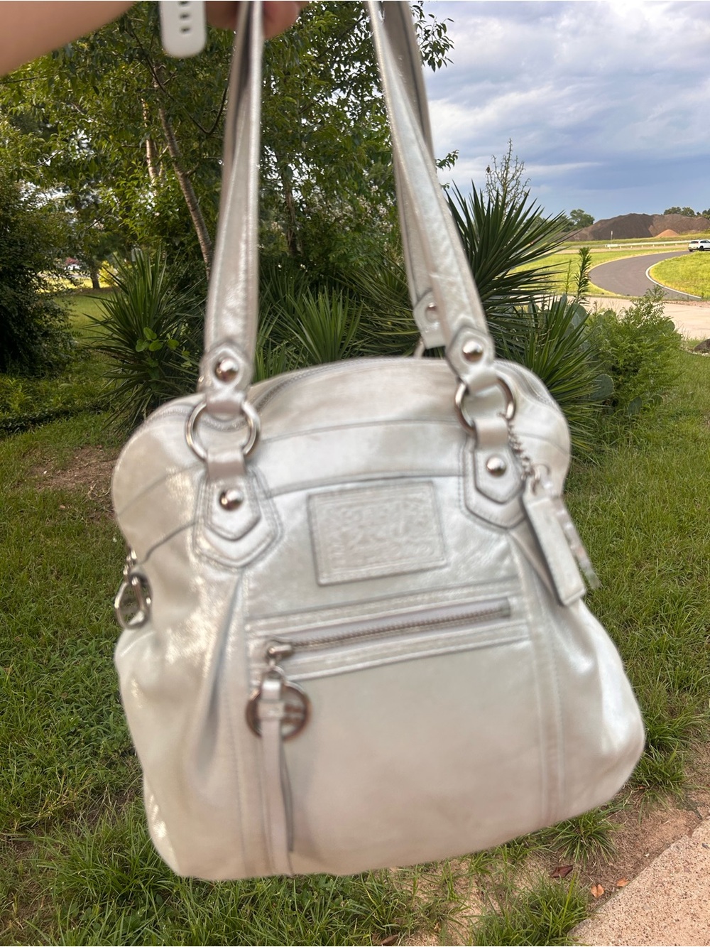Coach Legacy Poppy Leather Satchel pearlescent ivory
